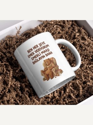 "Emekli Maaşı Bağlayın Bana" Yazılı Esprili Ayı Tasarımlı Kupa Bardak