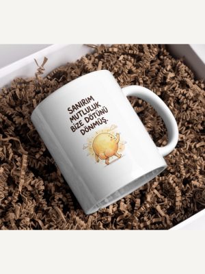 "Sanırım Mutluluk Bize Dötünü Dönmüş" Esprili Güneş Tasarım Kupa