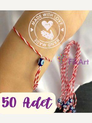 50 Adet Nazar Boncuklu Marteniçka Bileklik – Bahar ve Şans Dilek İpi (Kırmızı Beyaz)