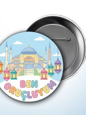 Renkli Ben Oruçluyum Rozeti - Çocuklar İçin Ramazan Motivasyon Hediyesi - 58mm İğneli Metal Rozet